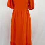 Who What Wear Tie Back Puff Sleeve Linen Blend Midi Dress Orange Photo 5