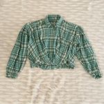 Free People  Blue Green White Plaid Oversized Cropped Blouse Shirt Sz XS Photo 62
