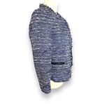 Sandro  Blue Fringe Tweed Distressed Lined Hook Up Jacket Top Size 36 Photo 3
