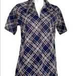 Vintage 1970s Plaid Wing Tip Collar Plaid Short Sleeve Women’s Shirt Small Blue Photo 0