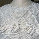 Vintage Chunky Knit embroidered Cream Beige Sweater crochet lace roses large Photo 6