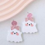 🌸 4 for $20 Charming Pink Bow Ghost Acrylic Earrings Photo 2