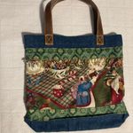 CHRISTMAS Santa Denim Tote Purse Bag with Beads Vintage Blue Photo 1