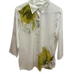 Susan Bristol women’s button up shirt long sleeve white cotton flower embroider Photo 0
