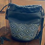 Vegan Leather Rhinestone Stud Bucket Bag Black Photo 0