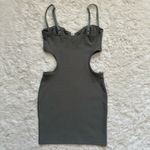 Edikted Dress Shae Cups Cut-Out Mini Ribbed Bodycon Olive Sz S NWT New Photo 3
