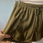Boho Shorts Green Gauzy Flowy Fringe Drawstring Beach Womens Medium Size undefined Photo 5