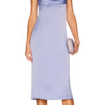 We Wore What Cowl Midi Slip Dress Satin Charmeuse Slate Blue Classic US 0 NWT Photo 0