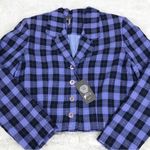 Vince Camuto  Purple Black Plaid Cropped Blazer Jacket‎ Size Medium New Photo 2