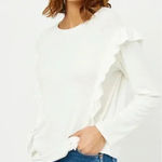 Pilcro Anthro  Womens large Ivory Ruffle Sweater Lightweight Cotton Photo 0