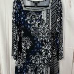 White House | Black Market Women’s XL Black White Stretchy Tunic Blouse Photo 0