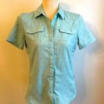 REI Women's Stretch Hiking Shirt Size XS Zip Pockets Green Tree Print Photo 0