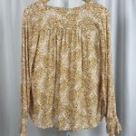 Loft XS Abstract Print Flowy Cottagecore Peasant Top Modest V Neck Ruffle Wrist Photo 1