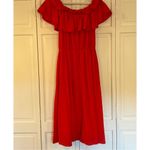 J.crew red orange jersey ruffle neck off shoulder midi dress M Size M Photo 8