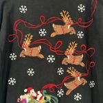 VTG Bechamel M Christmas Holiday LS Mock Neck Embroidered Santa Sleigh Rudolph Black Size M Photo 4
