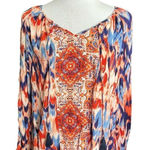 Faded Glory Womens  Boho Swirl 3/4 Sleeve Tassel Split Neck Top Blouse - Sz XXL Photo 0