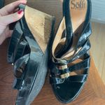 Black with Gold Accents Cork Wedge Heels Size 8 Photo 2