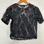 🦋 Love More Black Lace Crop Top Embroidered Rose Butterfly Medium Photo 3