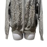 IZOD Sequin Front Sweater Women’s Medium Gray | Hidden Snap Front | Holiday Glam Photo 3