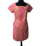 Womens Floral Embroidered Pink Green Shift Dress Size 2 Square Neck Folk Ethnic Photo 2