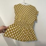 Max Studio  Smocked Waist Flutter Sleeve Blouse Mustard Yellow White Gingham Boho Photo 11