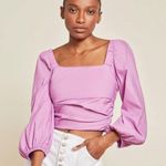 Veronica Beard  Kayla Puff‑Sleeve Crop Top – Orchid, Size 12 NWT Square Neck Photo 1
