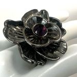 Grey flower ring with red rhinestone center Gray Photo 2