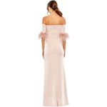NWOT Ieena for Mac Duggal Blush Pink Feather Trim Off The Shoulder Column Gown 4 Photo 1