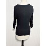 Vince Scoop Neck Long Sleeve Tee Shirt Top Blouse Leather Detail Black Size XS Photo 5