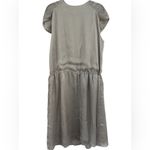 Sundance  Womens Sophia 100% Silk Grey Dress Pleated VNeck Drawstring Waist Large Photo 1