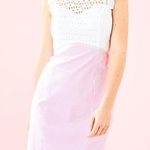 Lilly Pulitzer  Dress Maya Shift Dress White Eyelet Top Seersucker Stripes Sz 16 Photo 0