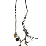 Boho Necklace Mixed Metal Cameo Locket Pearl Charm 15" Silver Brass Trendy Photo 3