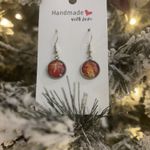 Handmade Poured Paint Round Earrings Swirl Red Stainless Steel Elderly Artisan Photo 1