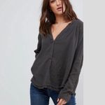 Free People Changing Horizons Deep V-neck Gauze Pullover Top Raw Hem Dark Gray Women’s Size Large Photo 2
