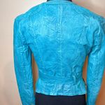 Tracy Reese  Turquoise Moto Leather Biker Jacket SZ 0 Y2K Country Western Texas Photo 8