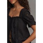 Anthropologie Black Eyelet Lace Square Neck Puff Sleeve Milkmaid Cottage Top XS Photo 1