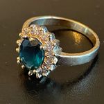 Blue sapphire Austrian crystal 18k gold plated ring Size 8 Photo 2