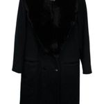 Vintage 100% Black Wool Coat Genuine Fox Fur Collar Fashions by JILL 60s Made US Size undefined Photo 0