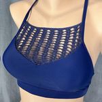 Lorna Jane New Uniquely Bikini Top Size Small Padded Navy Blue Crochet Smiley Photo 1