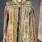 IOS XL Linen Snake Print Button Down Shirt Top Blouse Brown Photo 0