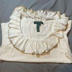 Ralph Lauren Lauren Women's White Ruffle-Neck Top with Gold Trim Photo 0