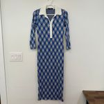 Smythe Womens Dress XS Argyle Polo Bodycon Midi Knit Blue Check Collar Photo 1