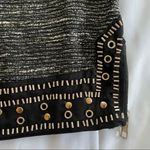 English Rose New  Beaded Grommet Hem Side Zip Tweed Mini Skirt Black Gold Photo 5