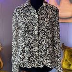 Vintage 90s B1ue Diamond Sheer Floral Button Down Collared Black & White Blouse Size M Photo 2