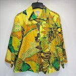 Chico's Chico’s Sequined Tropical Leaf Print 3/4 Sleeve Cotton Blazer Jacket Size 1/M Photo 0