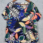C&C California Size 1X Shirt Tropical Leaf Print 100% Linen Blouse Top Plus Photo 0