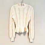 Draper James ‎ RSVP™ Cable Knit Ruffled Sweater Women's Small Cream Preppy Casual Photo 3