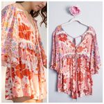 Klesis Bohemian Floral Mixed Media Romper Red Photo 1