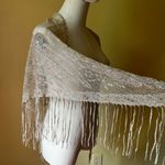 Vintage‎ 70s Metallic Fringe Shawl Made in Japan Boho Disco Festival Wrap Silver Photo 2