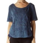 Anthropologie  Saturday Sunday Blue Embroidered Ruffle Sweatshirt size Small Photo 0